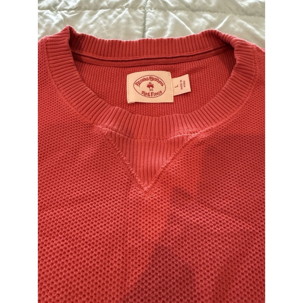 Red Brooks Brothers "Red Fleece" Waffle Knit Top Sz L Crew Neck Pullover - Picture 3 of 7